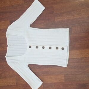 Free People Cream Ribbed Knit Top